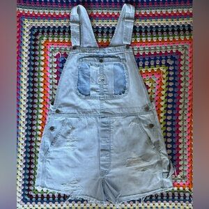 First Of A Kind Lee Dungarees Distressed Denim Short Overalls - Large
